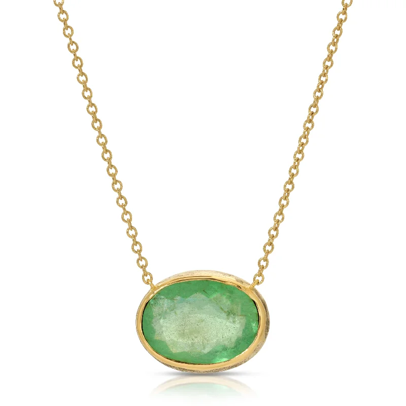 Ladies rings classic designs-Bezeled Oval Emerald Pendant Necklace