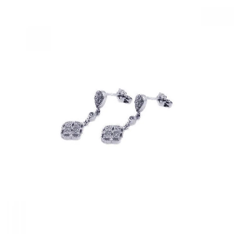 Ladies earrings Valentine’s Day-Silver 925 Rhodium Plated Micro Pave Clear Marquis Flower CZ Dangling Earrings - ACE00019