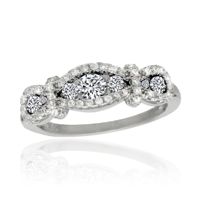 Ladies rings worldwide appeal-Rhodium Plated 925 Sterling Silver Knotted Clear CZ Ring - BGR01112CLR