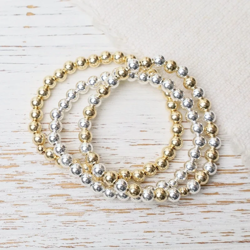 Ladies bracelets animal charms-6mm Classic Ball Bracelet in Silver, Gold, or Two Tone