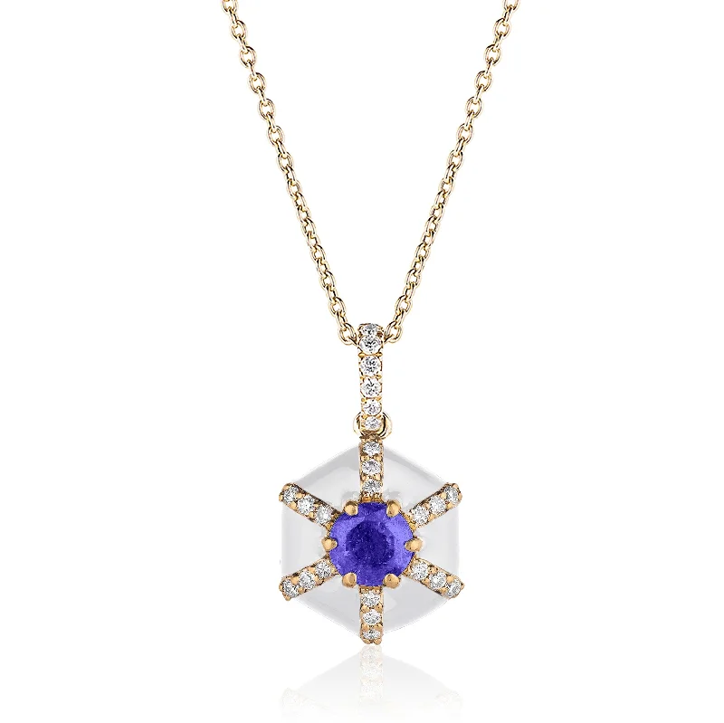 Ladies rings rose gold-Tanzanite Diamond Hexagon Pendant Necklace