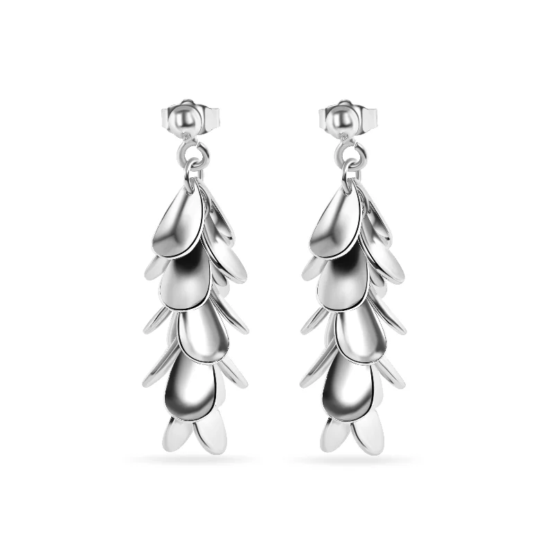 Ladies earrings designer brands-Clearance-Silver 925 Rhodium Plated Multi Black Flat Circle Dangling Earrings - STE00196