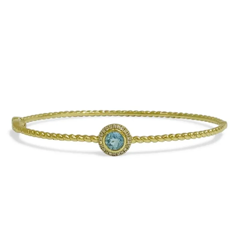 Ladies bracelets limited editions-Blue Topaz and Diamond Bangle Bracelet