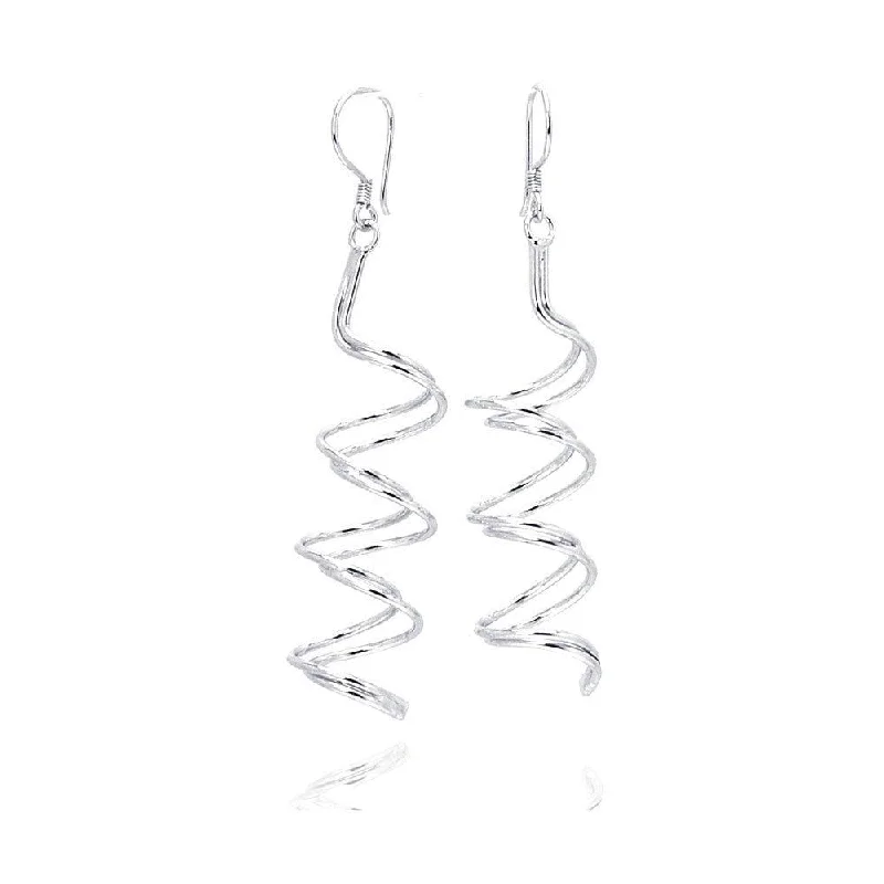 Ladies earrings age suitability-Silver 925 Rhodium Plated Double Dangling Spiral Hook Earrings - DSE00023