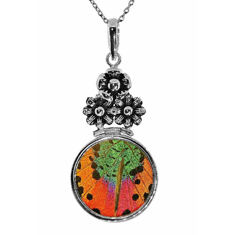 Ladies rings silver finishes-Sunset Floral Butterfly Necklace