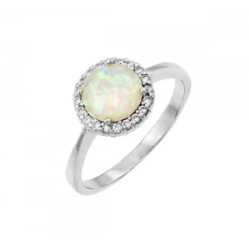 Ladies rings animal designs-Silver 925 Rhodium Plated Opal Clear Cluster CZ Ring - STR00990