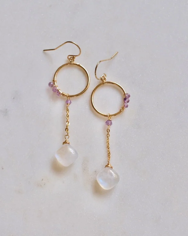 Ladies earrings size guide-Fiona moonstone earrings