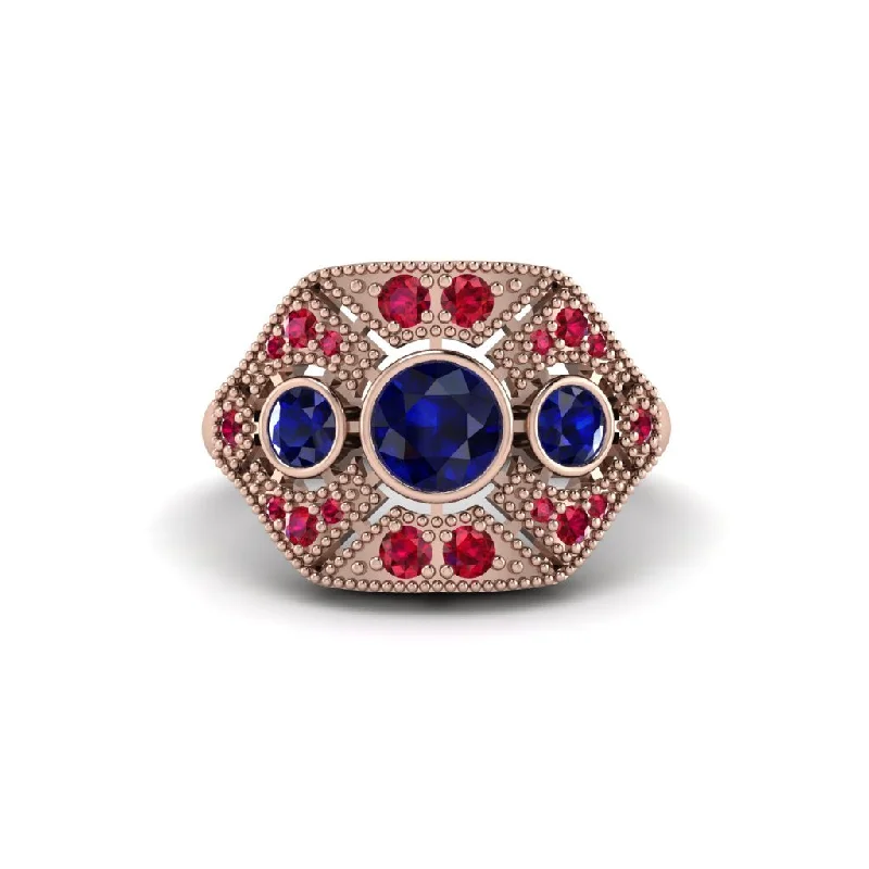 Ladies engagement rings Asian charm-Sapphire Art Deco Geometric Engagement Ring - Haven No. 59