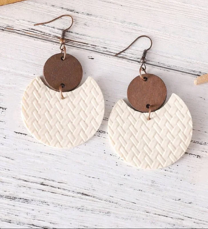 Ladies earrings worldwide styles-Beautiful Wood and Leather Cream Colored Drop Earrings