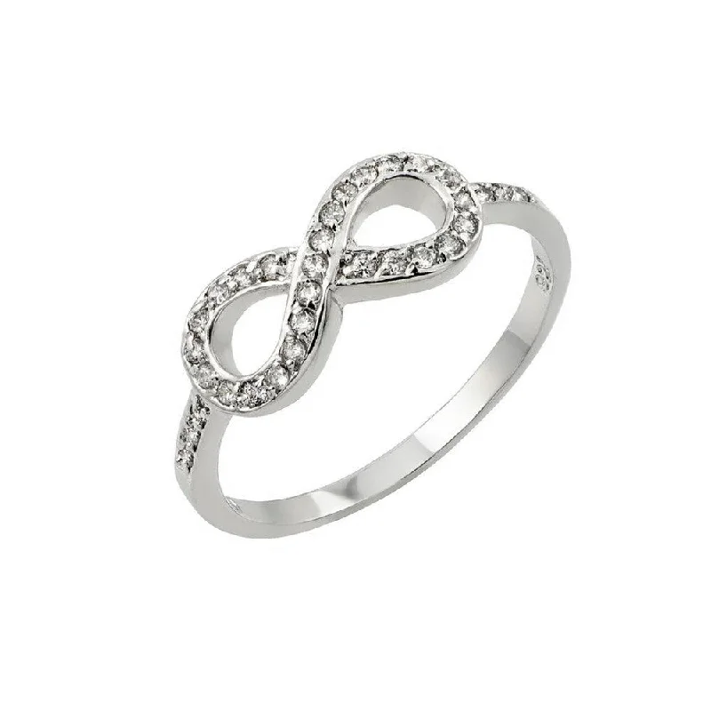 Ladies rings luxury brands-Silver 925 Rhodium Plated Clear CZ Infinity Ring - BGR00827