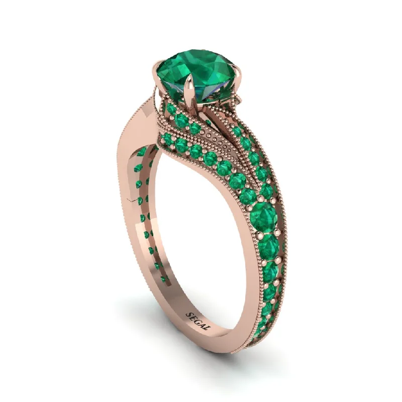 Ladies engagement rings timeless elegance-Emerald 14K Gold Pave Engagement Ring - Magnolia No. 20