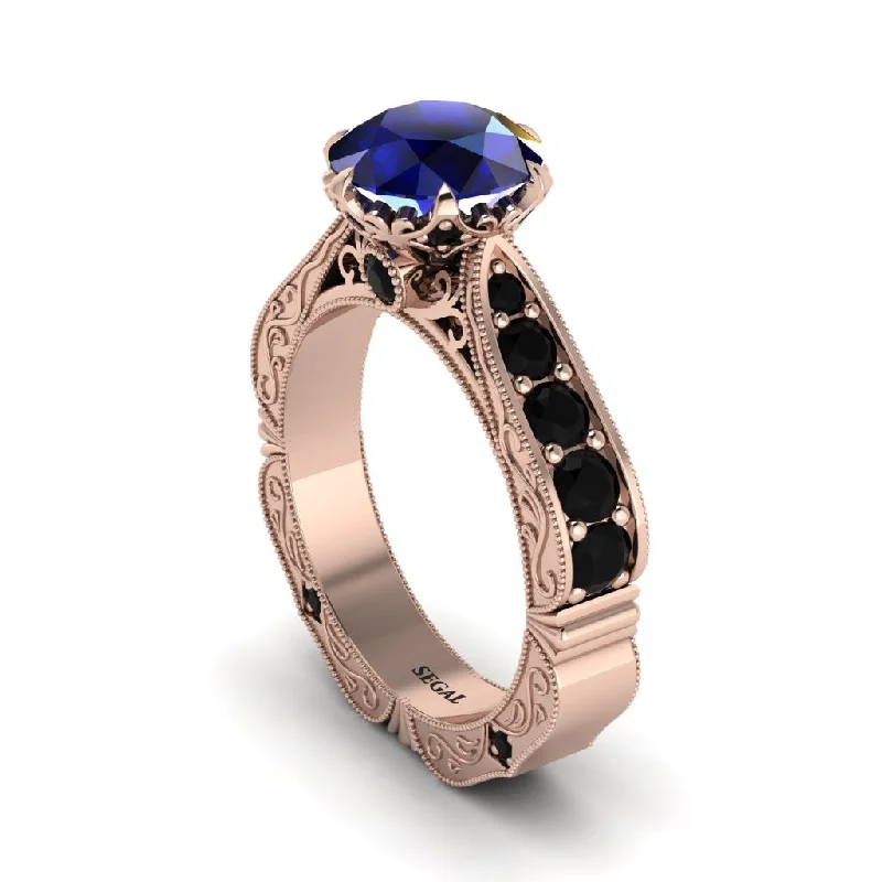 Ladies engagement rings holiday proposals-Sapphire Victorian Scroll Engagement Ring - Kehlani No. 44