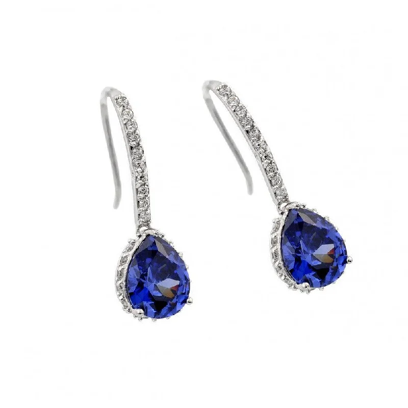 Ladies earrings investment pieces-Silver 925 Rhodium Plated Teardrop Channel Purple CZ Hook Earrings - BGE00377