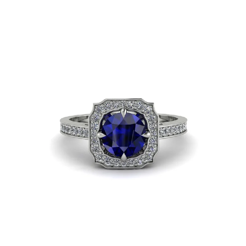 Ladies engagement rings cushion cut-Sapphire Cathedral Halo Engagement Ring - Luciana No. 15