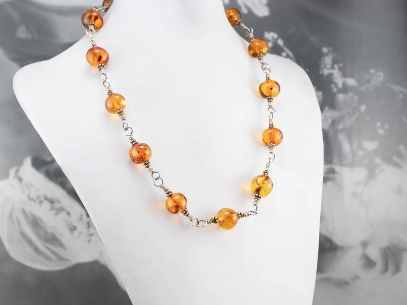 Ladies rings casual vibes-Beaded Amber Mix Metal Necklace