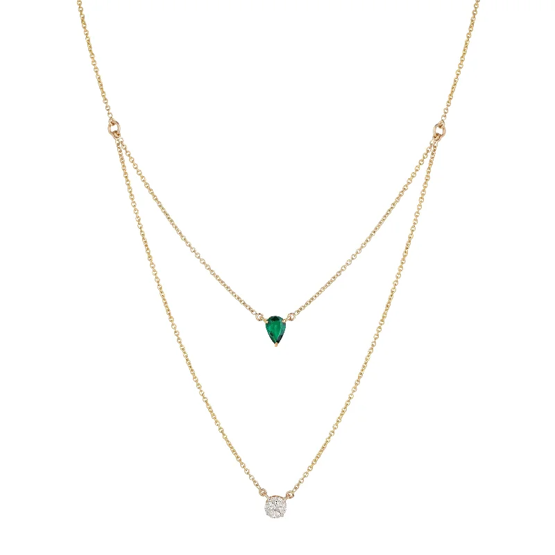 Ladies rings colorful stones-Emerald Diamond Duo Chain Pendant Necklace