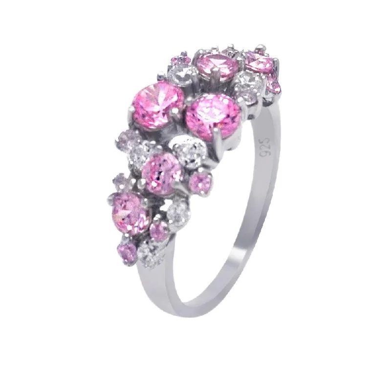 Ladies rings vintage charm-Silver 925 Rhodium Plated Multi Shaped Pink CZ Ring - AAR0012PNK