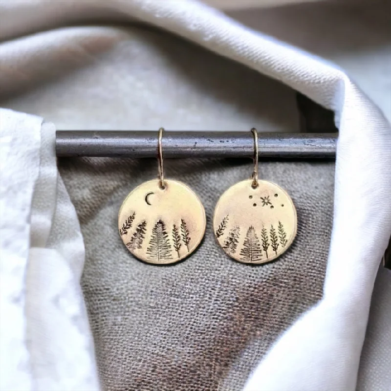 Ladies earrings sentimental value-Beautiful Gold Starlit Tree Earrings