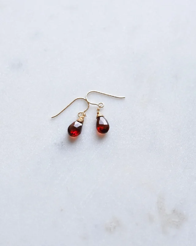 Ladies earrings minimalist appeal-Garnet drop earrings