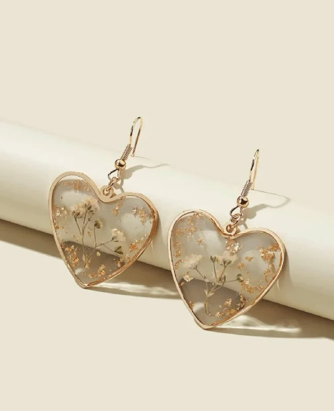 Ladies earrings classic styles-Gold Heart Earrings with Floral Accents