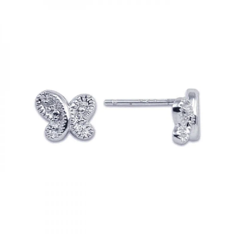 Ladies earrings engagement gifts-Silver 925 Rhodium Plated Butterfly CZ Post Earrings - STE00121