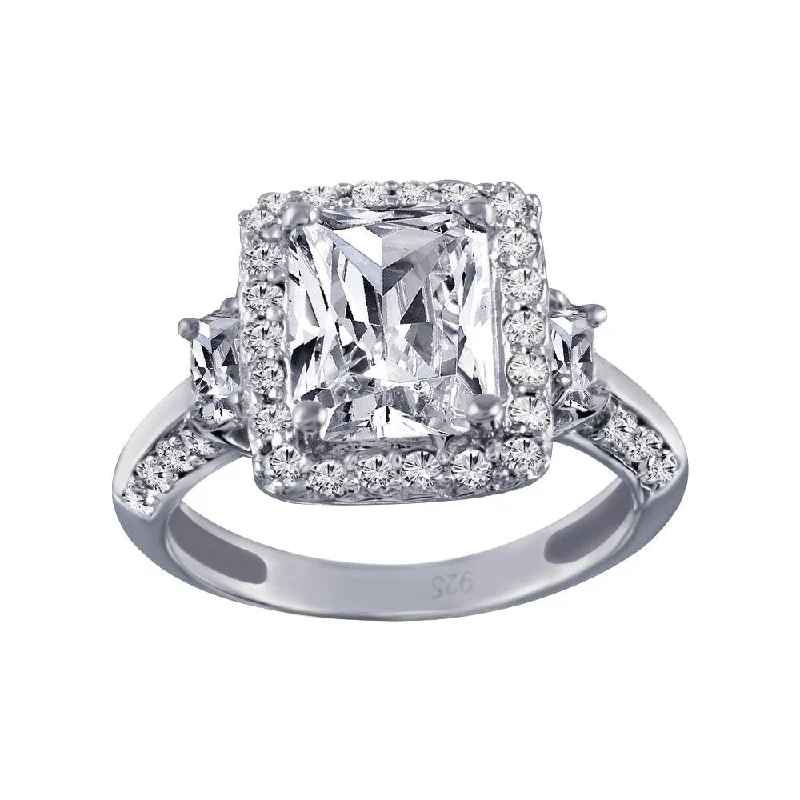 Ladies rings couple rings-Rhodium Plated 925 Sterling Silver Clear Cluster CZ Square Ring - ACR00009