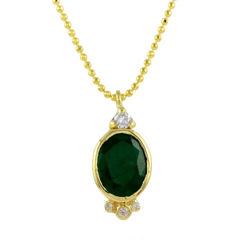 Ladies rings white gold-Oval Emerald w/ Diamond Accent Necklace