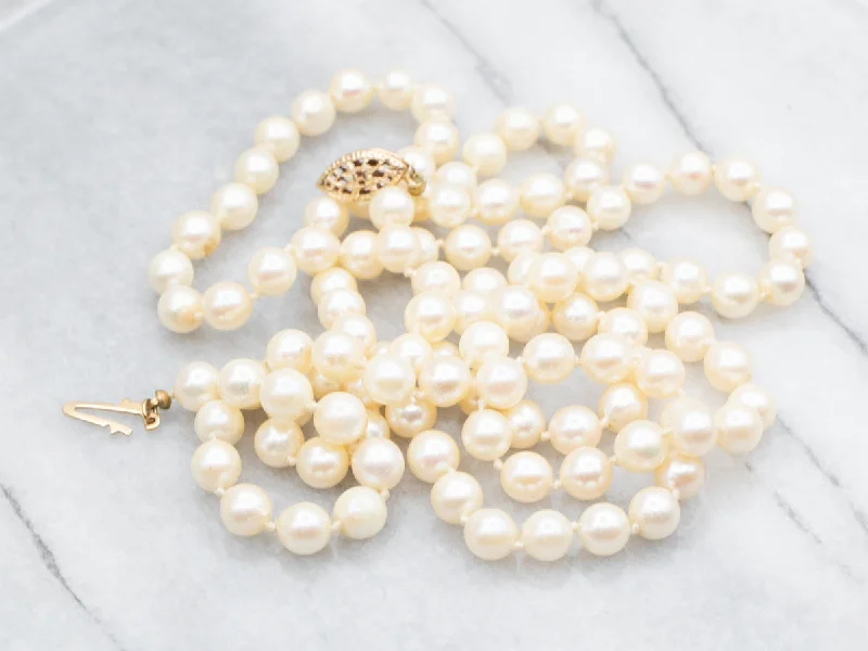 Ladies rings youthful flair-Saltwater Pearl Necklace with Gold Fill Clasp