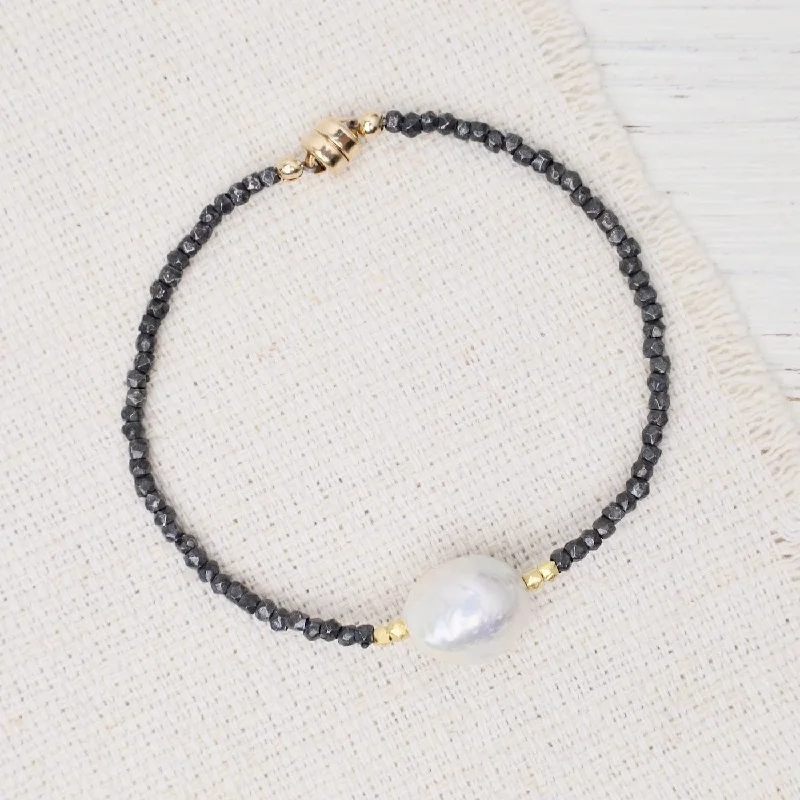 Ladies bracelets pearl accents-Edison Pearl Oxidized Silver & Vermeil Magnetic Bracelet