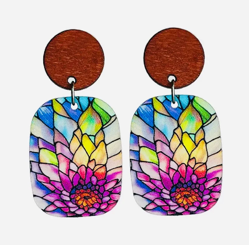 Ladies earrings 2025 trends-Beautiful Blooming Flower Stained Glass Acrylic Earrings