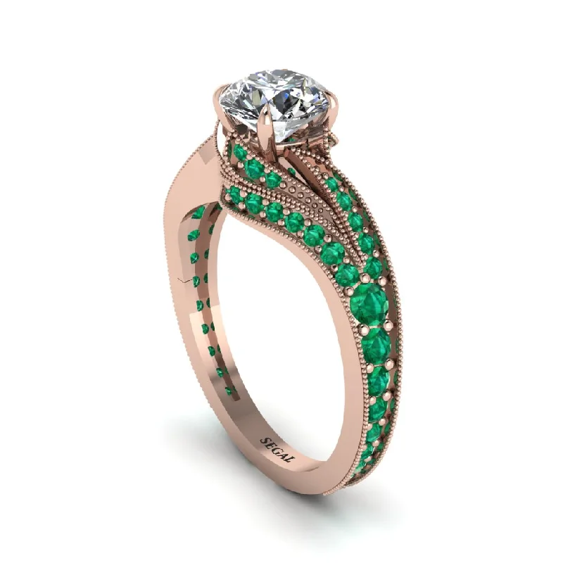 Ladies engagement rings marquise styles-Emerald 14K Gold Pave Engagement Ring - Magnolia No. 17