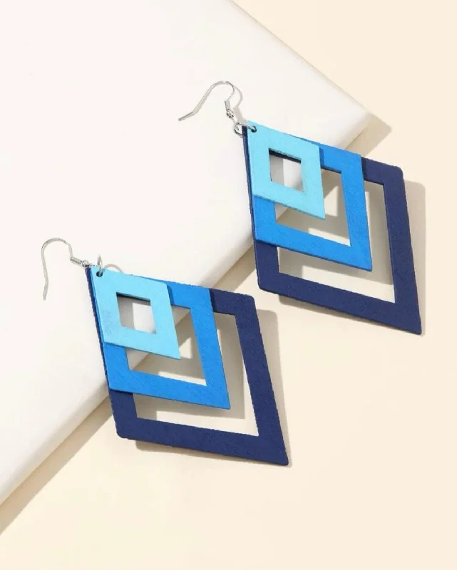 Ladies earrings titanium picks-Blue Geometric Drop Earrings