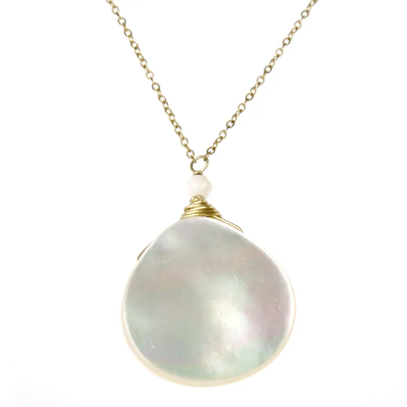 Ladies rings modern appeal-Mother of Pearl One Drop Necklace