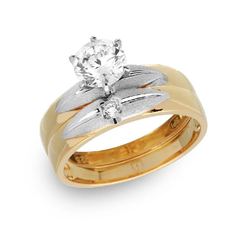 Ladies rings minimalist looks-Silver 925 Gold Plated with Matte Rhodium Finish Two Piece Bridal Ring - GMR00182GP