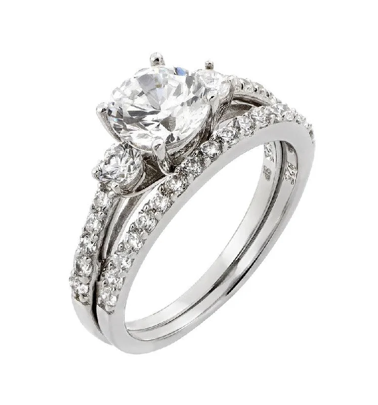 Ladies rings discount offers-Silver 925 Rhodium Plated Present Past Future CZ Ring - STR00919