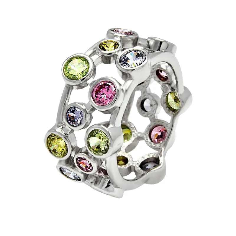 Ladies rings memory keepsakes-Clearance-Silver 925 Rhodium Plated Multi Colored CZ Eternity Ring - BGR00373