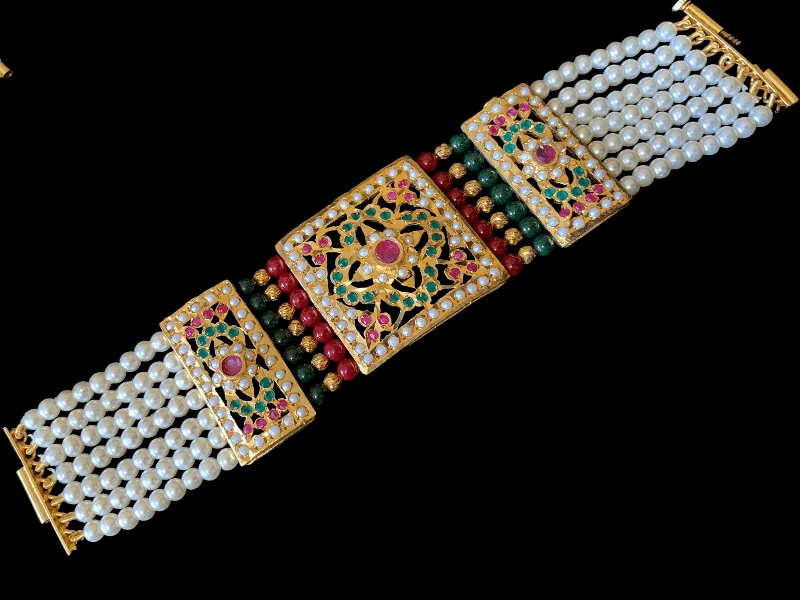 Ladies bracelets ruby pendants-B65 Saira Jadau bracelet in ruby green (READY TO SHIP)