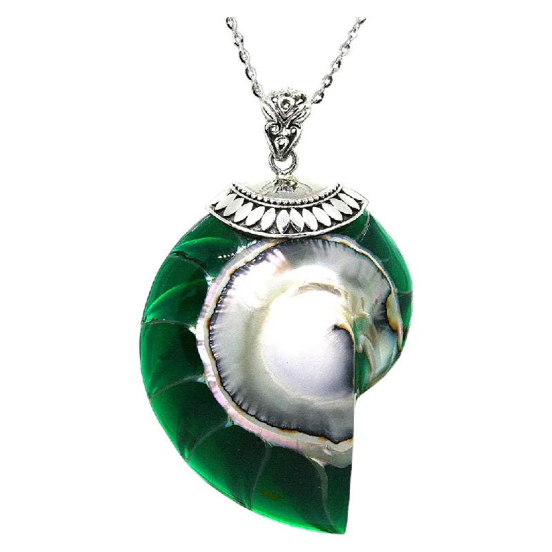 Ladies rings diamond accents-Green Natural Nautilus Pearl Shell Necklace