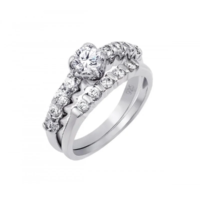 Ladies rings worldwide appeal-Silver 925 Rhodium Plated Clear CZ Bridal Ring Set - AAR0063