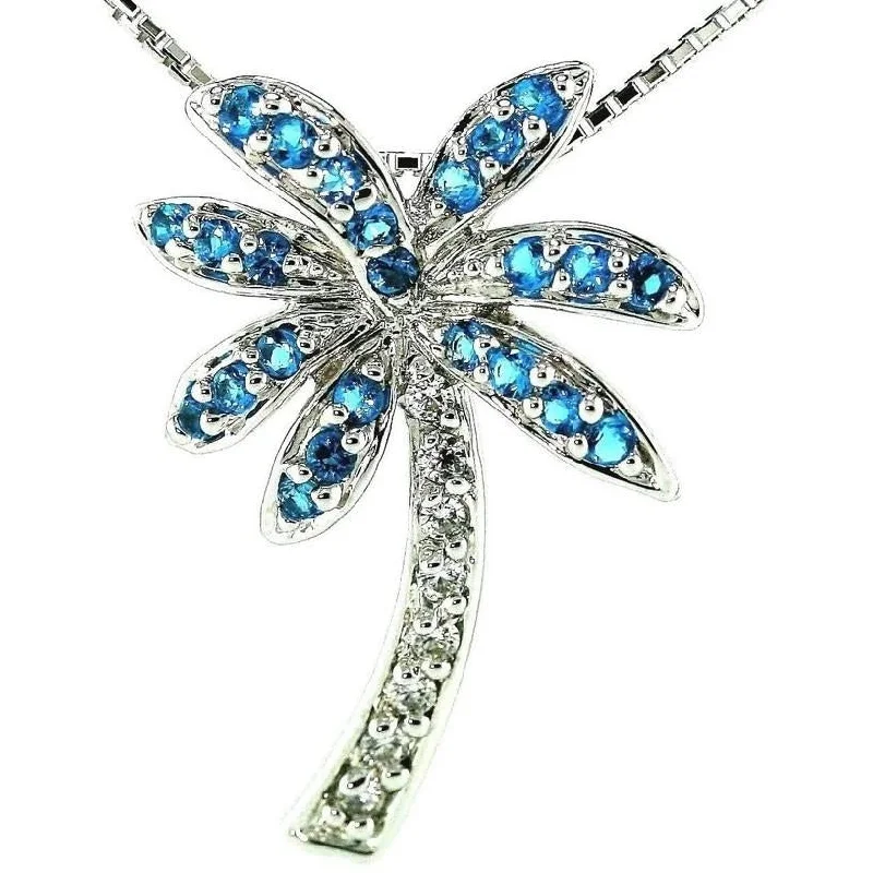 Ladies rings luxurious designs-Florida Caribbean Blue Palm Tree Necklace