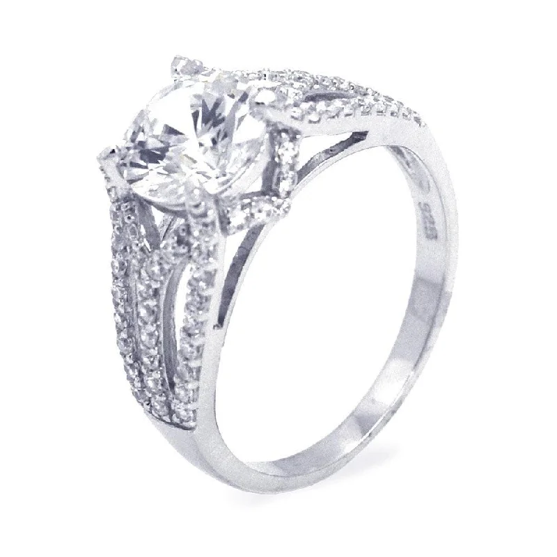 Ladies rings gold designs-Silver 925 Rhodium Plated Clear Center CZ Ring - STR00646