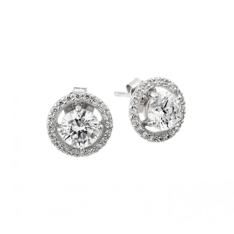 Ladies earrings gift options-Silver 925 Rhodium Plated CZ Cluster Earrings - BGE00432