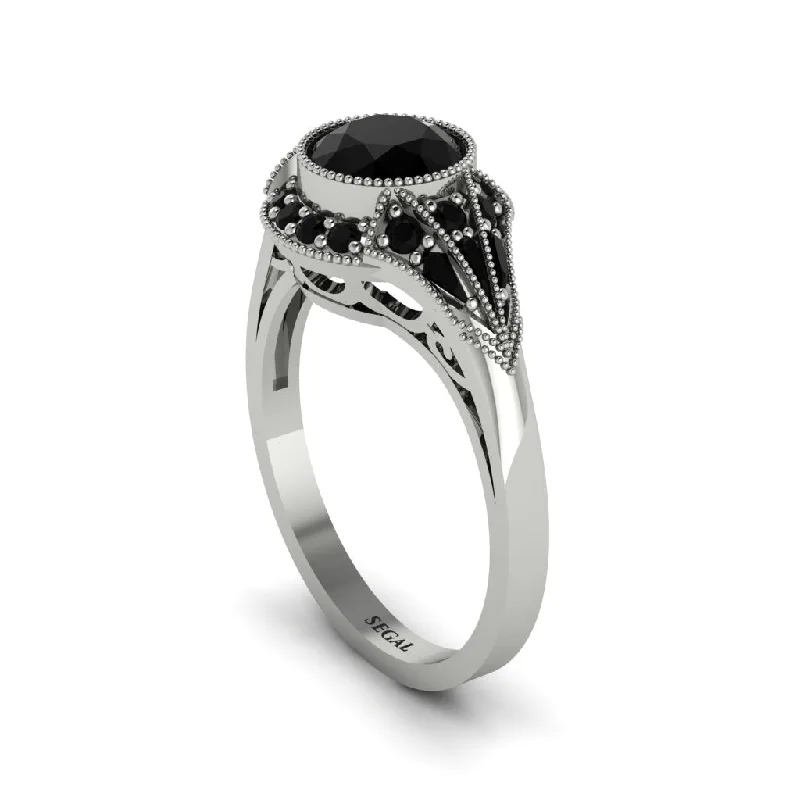 Ladies engagement rings 2025 trends-Black Diamond Vintage-Inspired Besel Engagement Ring - Makenzie No. 39